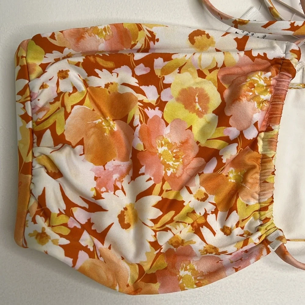 NWT L*Space Dawn multi bandeau Amal orange floral bikini top